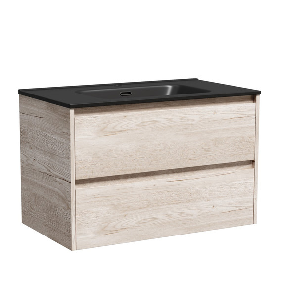 Тумба подвесная с раковиной-столешницей Sancos Libra 80 см LB80EG, дуб галифакс натуральный (раковина Element CN7005MB) - фото 2