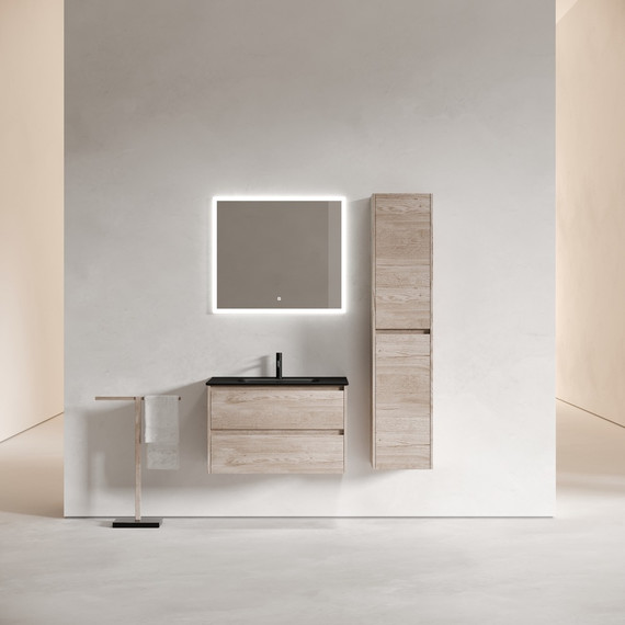 Тумба подвесная с раковиной-столешницей Sancos Libra 80 см LB80EG, дуб галифакс натуральный (раковина Element CN7005MB) - фото 8