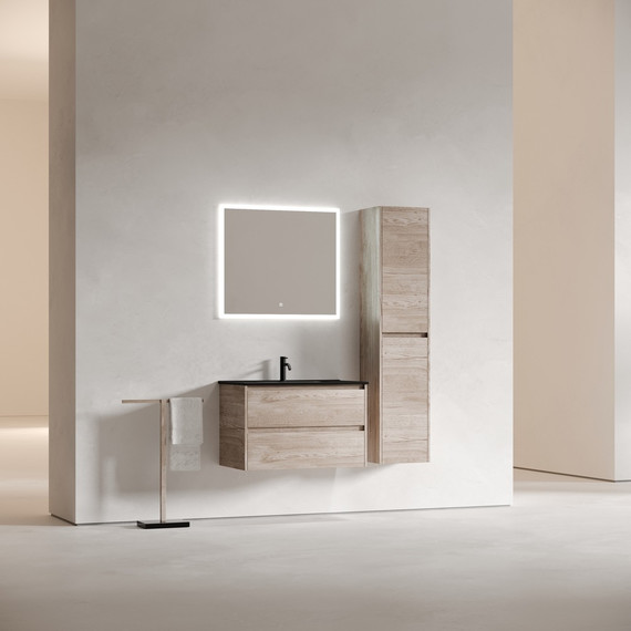 Тумба подвесная с раковиной-столешницей Sancos Libra 80 см LB80EG, дуб галифакс натуральный (раковина Element CN7005MB) - фото 9