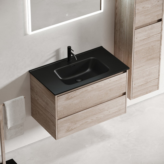 Тумба подвесная с раковиной-столешницей Sancos Libra 80 см LB80EG, дуб галифакс натуральный (раковина Element CN7005MB) - фото 4