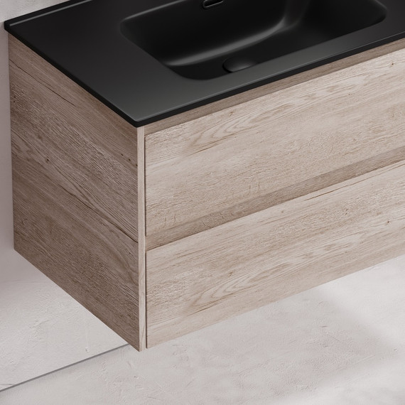 Тумба подвесная с раковиной-столешницей Sancos Libra 80 см LB80EG, дуб галифакс натуральный (раковина Element CN7005MB) - фото 6