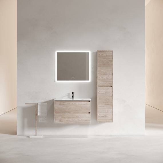 Тумба подвесная с раковиной-столешницей Sancos Libra 80 см LB80EG, дуб галифакс натуральный (раковина Element CN7005) - фото 6