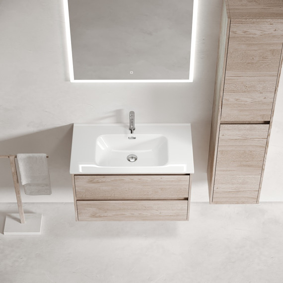 Тумба подвесная с раковиной-столешницей Sancos Libra 80 см LB80EG, дуб галифакс натуральный (раковина Element CN7005) - фото 5