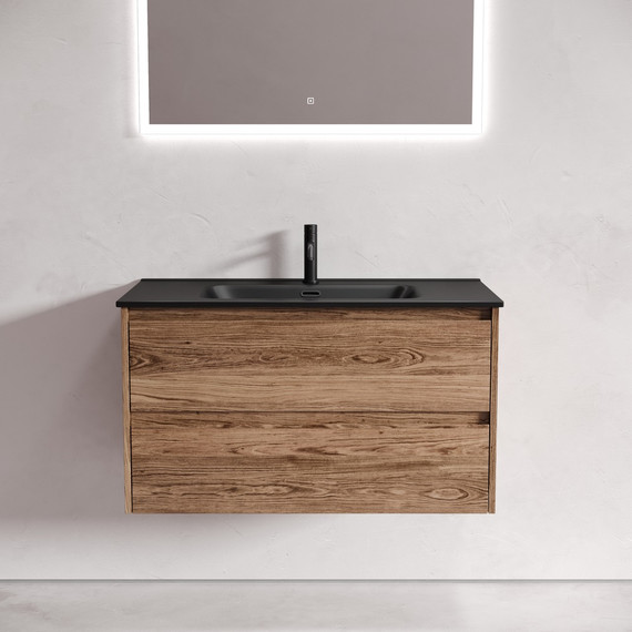 Тумба подвесная с раковиной-столешницей Sancos Libra 90 см LB90ECH, дуб чарльстон (раковина Element CN7002MB) - фото 