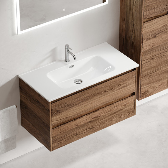 Тумба подвесная с раковиной-столешницей Sancos Libra 90 см LB90ECH, дуб чарльстон (раковина Element CN7002) - фото 6