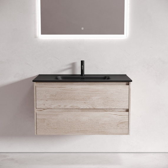 Тумба подвесная с раковиной-столешницей Sancos Libra 90 см LB90EG, дуб галифакс натуральный (раковина Element CN7002MB) - фото 5