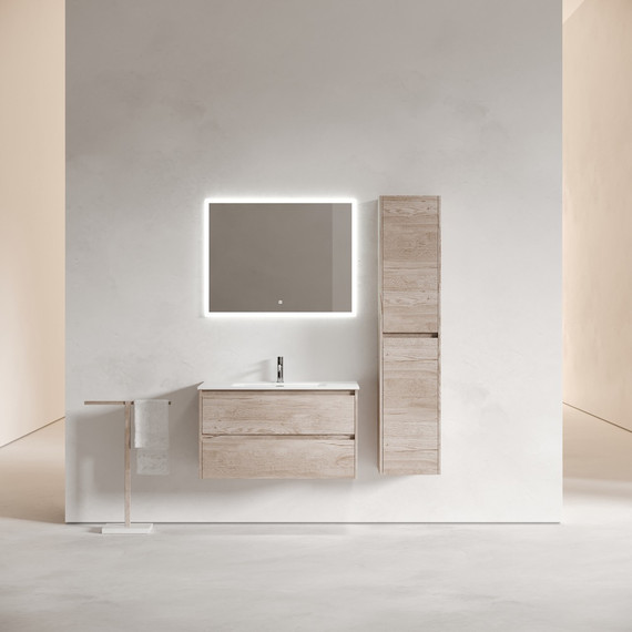 Тумба подвесная с раковиной-столешницей Sancos Libra 90 см LB90EG, дуб галифакс натуральный (раковина Element CN7002) - фото 6