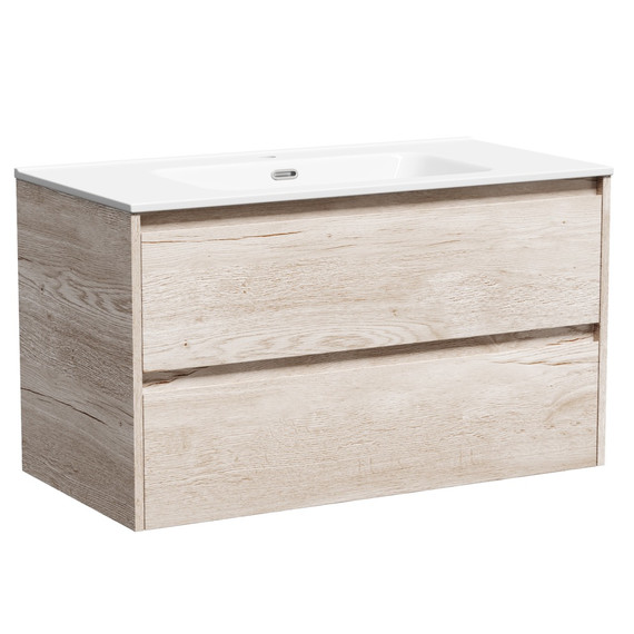 Тумба подвесная с раковиной-столешницей Sancos Libra 90 см LB90EG, дуб галифакс натуральный (раковина Element CN7002) - фото 2