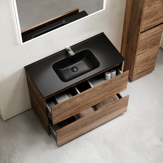 Тумба напольная с раковиной-столешницей Sancos Libra Floor 100 см LB100FECH, дуб чарльстон (раковина Element CN7003MB) - фото 4