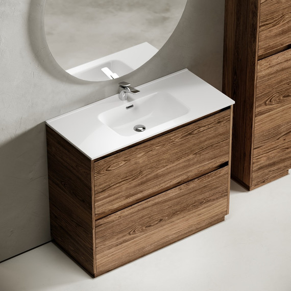 Тумба напольная с раковиной-столешницей Sancos Libra Floor 100 см LB100FECH, дуб чарльстон (раковина Element CN7003) - фото 6