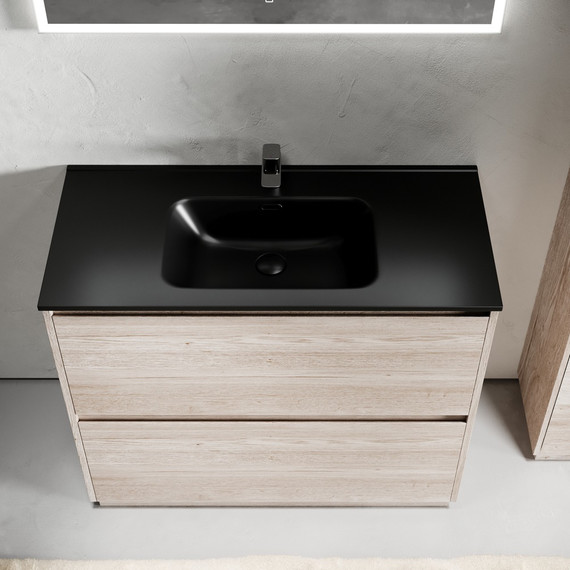 Тумба напольная с раковиной-столешницей Sancos Libra Floor 100 см LB100FEG, дуб галифакс натуральный (раковина Element CN7003MB) - фото 