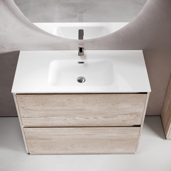 Тумба напольная с раковиной-столешницей Sancos Libra Floor 100 см LB100FEG, дуб галифакс натуральный (раковина Element CN7003) - фото 