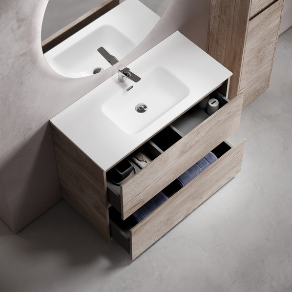 Тумба напольная с раковиной-столешницей Sancos Libra Floor 100 см LB100FEG, дуб галифакс натуральный (раковина Element CN7003) - фото 4