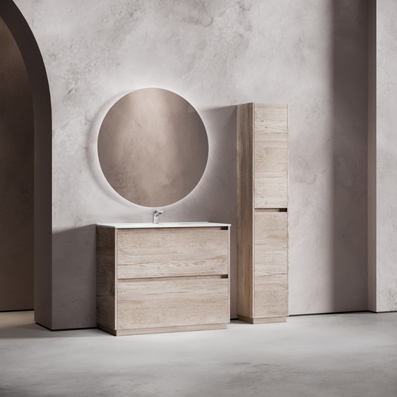 Тумба напольная с раковиной-столешницей Sancos Libra Floor 100 см LB100FEG, дуб галифакс натуральный (раковина Element CN7003) - фото 9