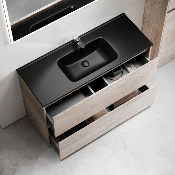 Тумба напольная с раковиной-столешницей Sancos Libra Floor 120 см LB120F-1EG, дуб галифакс натуральный (раковина Element CN7006MB) - фото 4