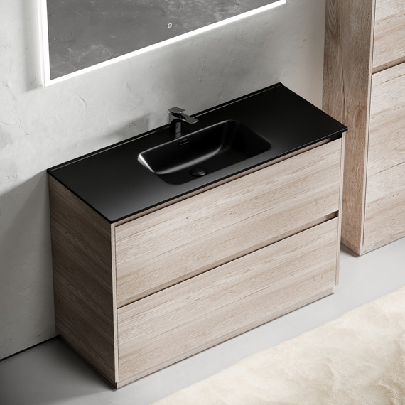 Тумба напольная с раковиной-столешницей Sancos Libra Floor 120 см LB120F-1EG, дуб галифакс натуральный (раковина Element CN7006MB) - фото 5