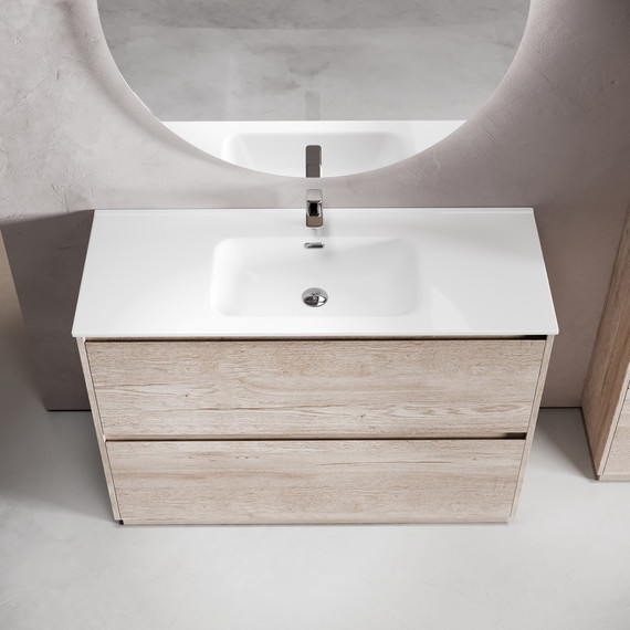 Тумба напольная с раковиной-столешницей Sancos Libra Floor 120 см LB120F-1EG, дуб галифакс натуральный (раковина Element CN7006) - фото 