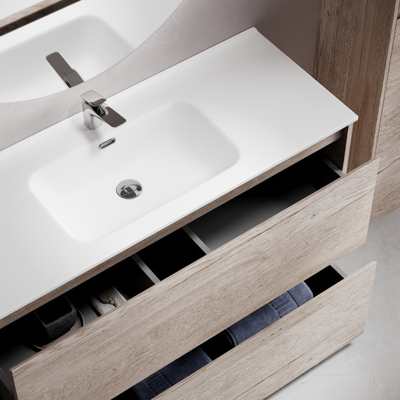 Тумба напольная с раковиной-столешницей Sancos Libra Floor 120 см LB120F-1EG, дуб галифакс натуральный (раковина Element CN7006) - фото 4