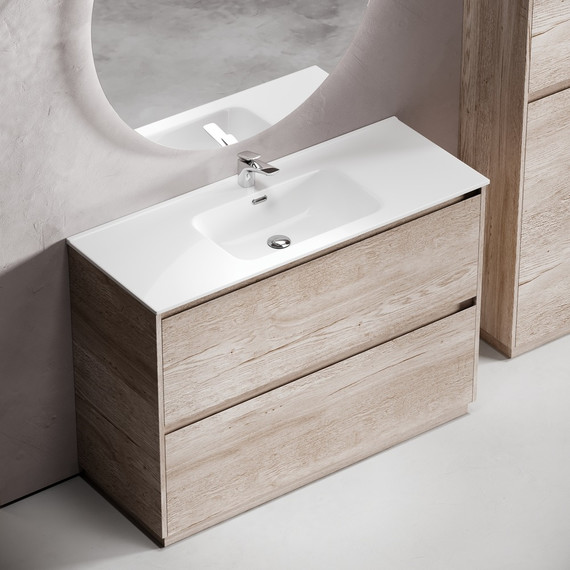 Тумба напольная с раковиной-столешницей Sancos Libra Floor 120 см LB120F-1EG, дуб галифакс натуральный (раковина Element CN7006) - фото 6