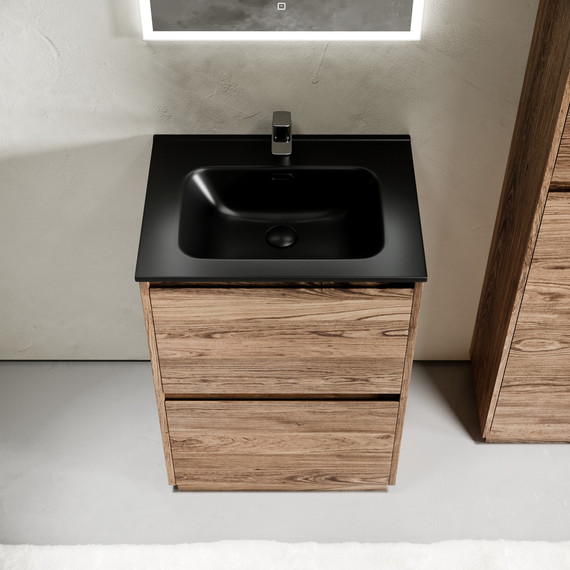 Тумба напольная с раковиной Sancos Libra Floor 60 см LB60FECH, дуб чарльстон (раковина Element CN7001MB) - фото, картинка  Тумба напольная с раковиной Sancos Libra Floor 60 см LB60FECH, дуб чарльстон (раковина Element CN7001MB) - фото