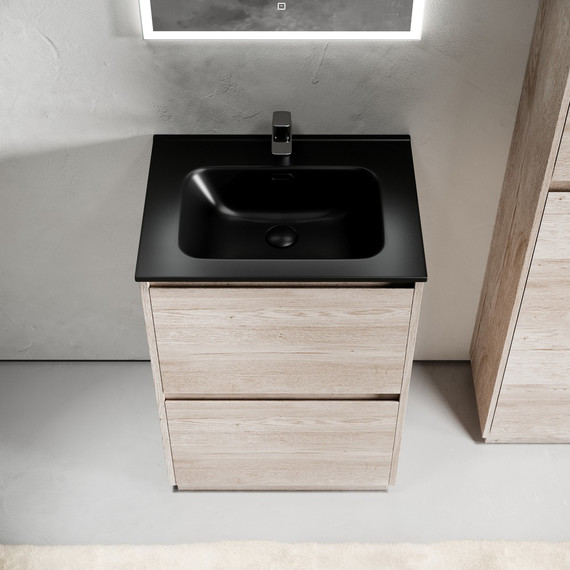 Тумба напольная с раковиной Sancos Libra Floor 60 см LB60FEG, дуб галифакс натуральный (раковина Element CN7001MB) - фото, картинка  Тумба напольная с раковиной Sancos Libra Floor 60 см LB60FEG, дуб галифакс натуральный (раковина Element CN7001MB) - фото