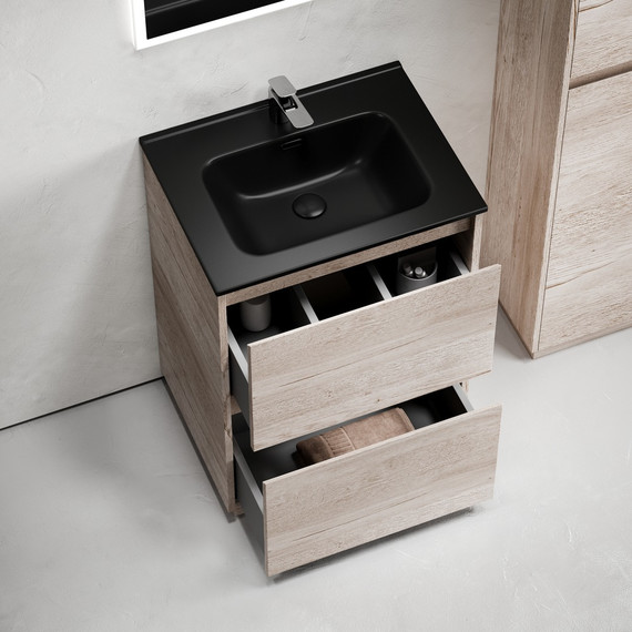 Тумба напольная с раковиной Sancos Libra Floor 60 см LB60FEG, дуб галифакс натуральный (раковина Element CN7001MB) - фото, картинка 4 Тумба напольная с раковиной Sancos Libra Floor 60 см LB60FEG, дуб галифакс натуральный (раковина Element CN7001MB) - фото 4