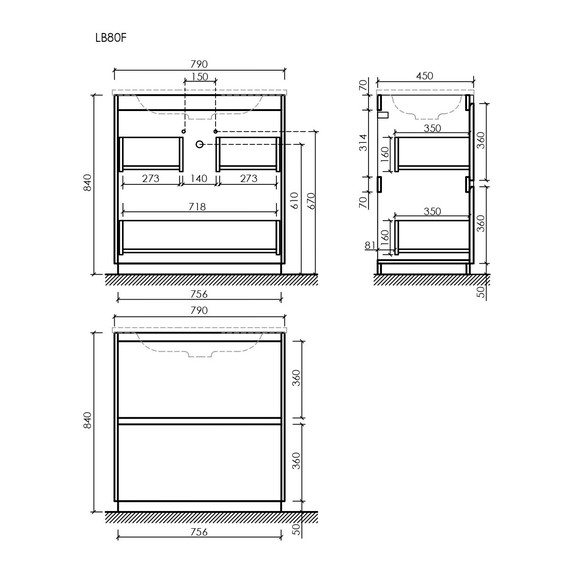 Тумба напольная с раковиной-столешницей Sancos Libra Floor 80 см LB80FECH, дуб чарльстон (раковина Element CN7005MB) - фото 11