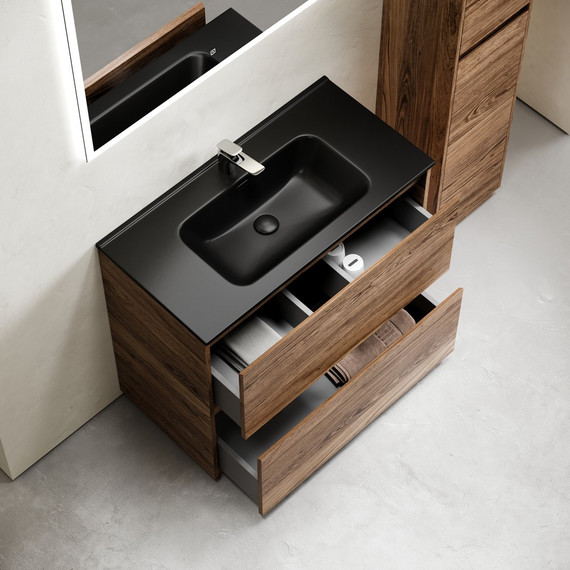 Тумба напольная с раковиной-столешницей Sancos Libra Floor 80 см LB80FECH, дуб чарльстон (раковина Element CN7005MB) - фото 4