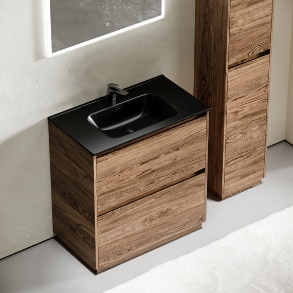 Тумба напольная с раковиной-столешницей Sancos Libra Floor 80 см LB80FECH, дуб чарльстон (раковина Element CN7005MB) - фото 6