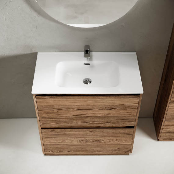 Тумба напольная с раковиной-столешницей Sancos Libra Floor 80 см LB80FECH, дуб чарльстон (раковина Element CN7005) - фото 