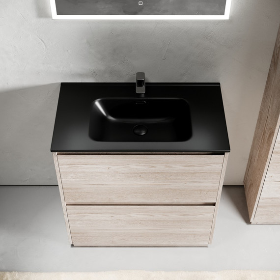 Тумба напольная с раковиной-столешницей Sancos Libra Floor 80 см LB80FEG, дуб галифакс натуральный (раковина Element CN7005MB) - фото 