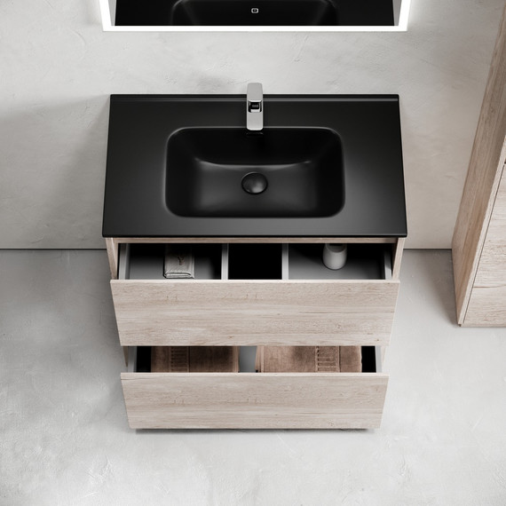 Тумба напольная с раковиной-столешницей Sancos Libra Floor 80 см LB80FEG, дуб галифакс натуральный (раковина Element CN7005MB) - фото 4