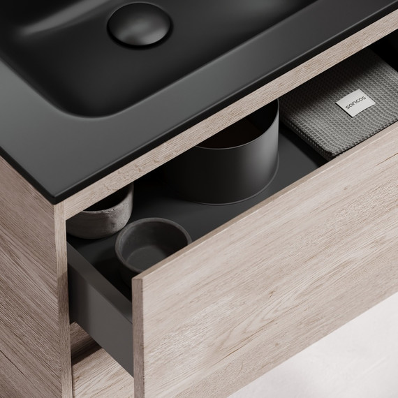 Тумба напольная с раковиной-столешницей Sancos Libra Floor 80 см LB80FEG, дуб галифакс натуральный (раковина Element CN7005MB) - фото 5