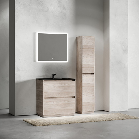 Тумба напольная с раковиной-столешницей Sancos Libra Floor 80 см LB80FEG, дуб галифакс натуральный (раковина Element CN7005MB) - фото 8