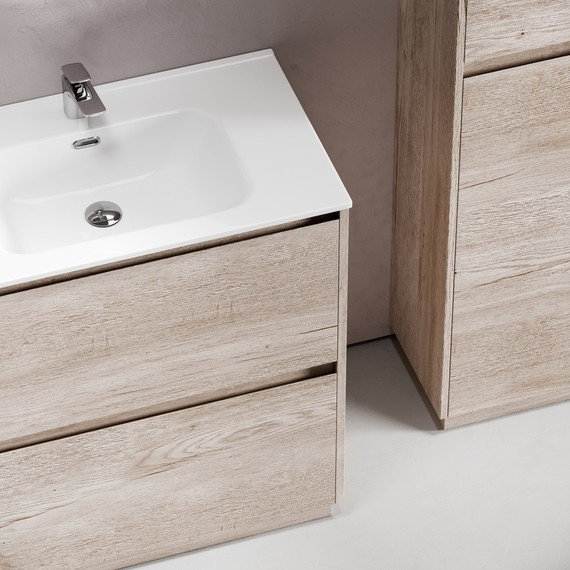 Тумба напольная с раковиной-столешницей Sancos Libra Floor 80 см LB80FEG, дуб галифакс натуральный (раковина Element CN7005) - фото 7