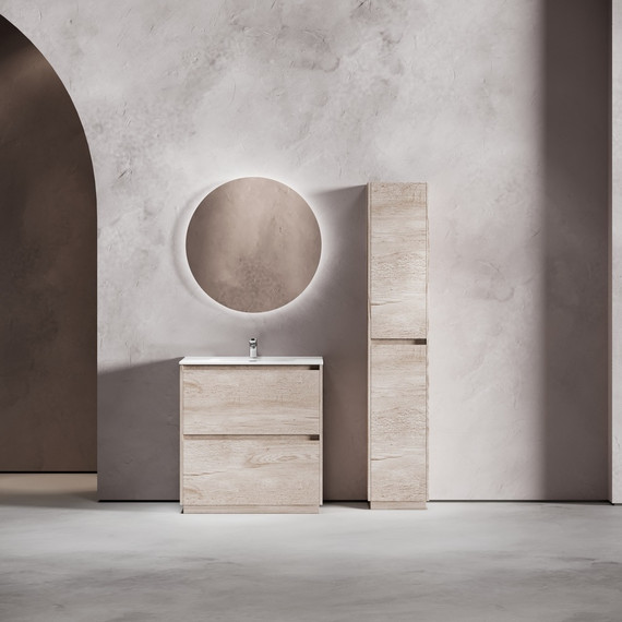 Тумба напольная с раковиной-столешницей Sancos Libra Floor 80 см LB80FEG, дуб галифакс натуральный (раковина Element CN7005) - фото 9