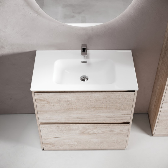 Тумба напольная с раковиной-столешницей Sancos Libra Floor 80 см LB80FEG, дуб галифакс натуральный (раковина Element CN7005) - фото 