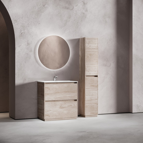 Тумба напольная с раковиной-столешницей Sancos Libra Floor 80 см LB80FEG, дуб галифакс натуральный (раковина Element CN7005) - фото 8