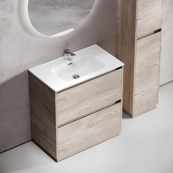 Тумба напольная с раковиной-столешницей Sancos Libra Floor 80 см LB80FEG, дуб галифакс натуральный (раковина Element CN7005) - фото 6