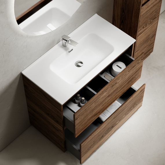 Тумба напольная с раковиной-столешницей Sancos Libra Floor 90 см LB90FECH, дуб чарльстон (раковина Element CN7002) - фото 4