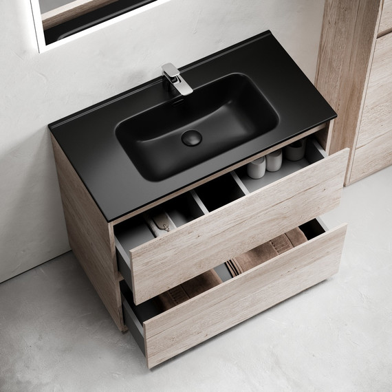 Тумба напольная с раковиной-столешницей Sancos Libra Floor 90 см LB90FEG, дуб галифакс натуральный (раковина Element CN7002MB) - фото 4