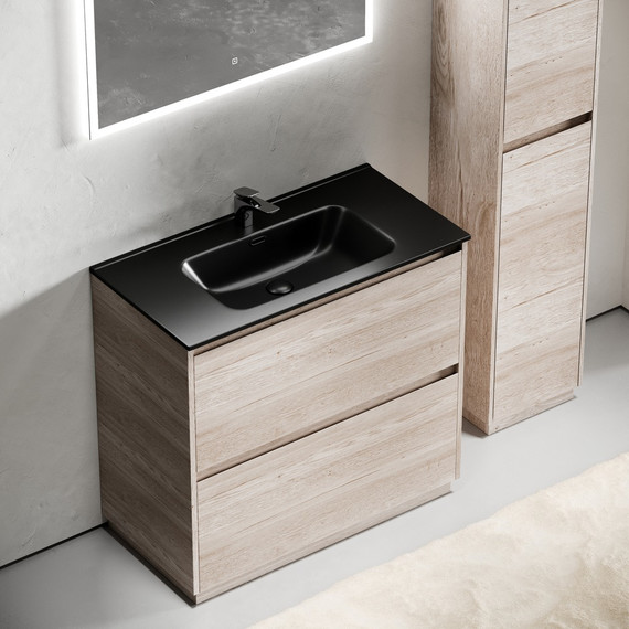 Тумба напольная с раковиной-столешницей Sancos Libra Floor 90 см LB90FEG, дуб галифакс натуральный (раковина Element CN7002MB) - фото 6