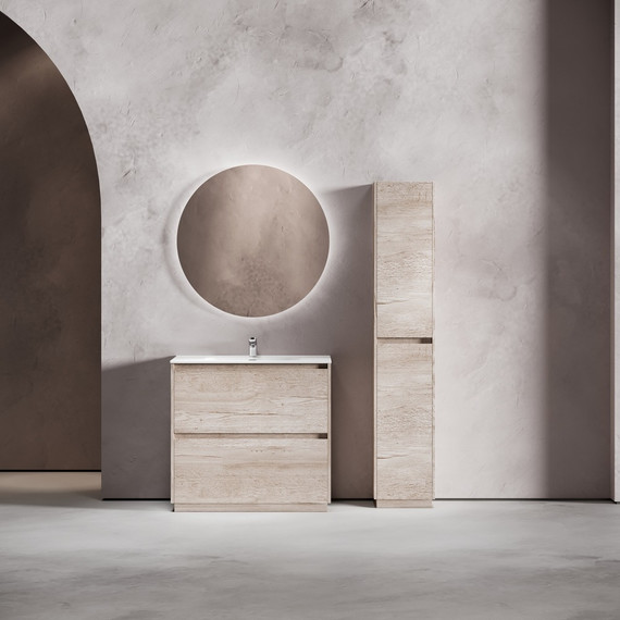 Тумба напольная с раковиной-столешницей Sancos Libra Floor 90 см LB90FEG, дуб галифакс натуральный (раковина Element CN7002) - фото 9