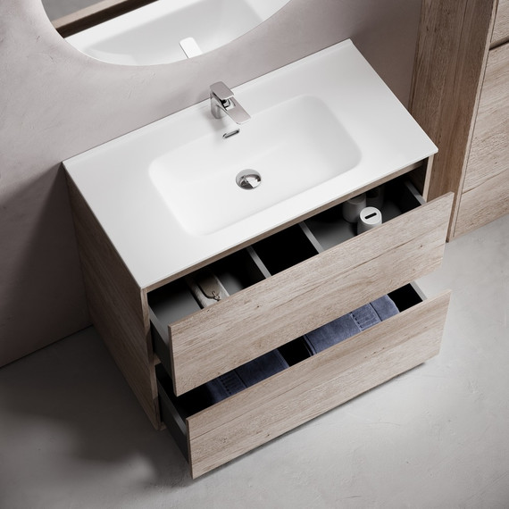 Тумба напольная с раковиной-столешницей Sancos Libra Floor 90 см LB90FEG, дуб галифакс натуральный (раковина Element CN7002) - фото 4