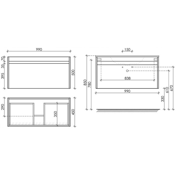 Тумба подвесная с раковиной-столешницей Sancos Smart 100 см SM100W - фото 7