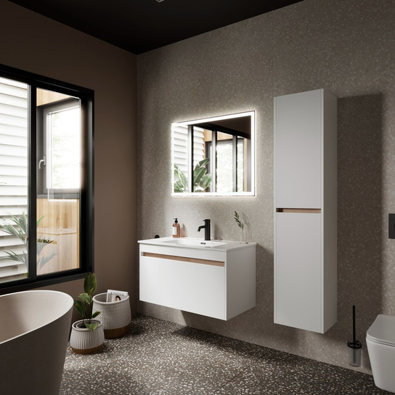 Тумба подвесная с раковиной-столешницей Sancos Smart 90 см SM90W - фото 5