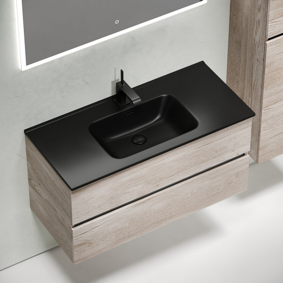 Тумба подвесная с раковиной-столешницей Sancos Urban 100 см UR100EG, дуб галифакс натуральный (раковина Element CN7003MB) - фото 4