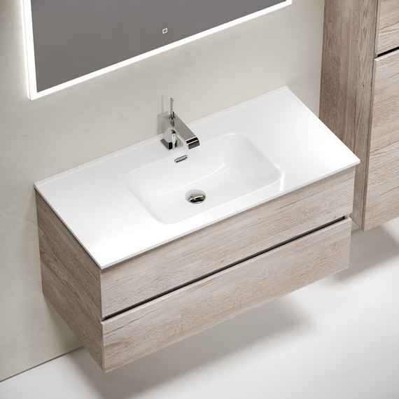 Тумба подвесная с раковиной-столешницей Sancos Urban 100 см UR100EG, дуб галифакс натуральный (раковина Element CN7003) - фото 4