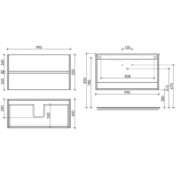 Тумба подвесная с раковиной-столешницей Sancos Urban 100 см UR100W (раковина Element CN7003) - фото 13