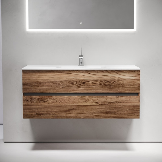 Тумба подвесная с раковиной-столешницей Sancos Urban 120 см UR120-1ECH, дуб чарльстон (раковина Element CN7006) - фото 